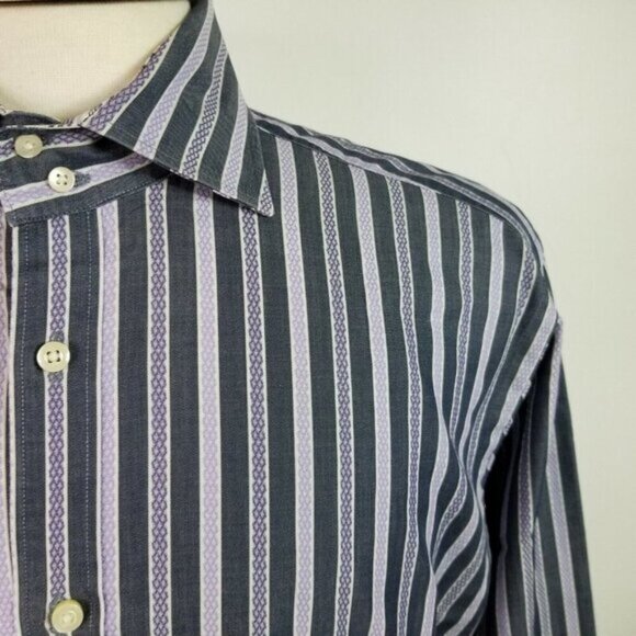 Thomas Dean Mens Large Multi Color Stripe Cotton Casual Shirt - Picture 5 of 9